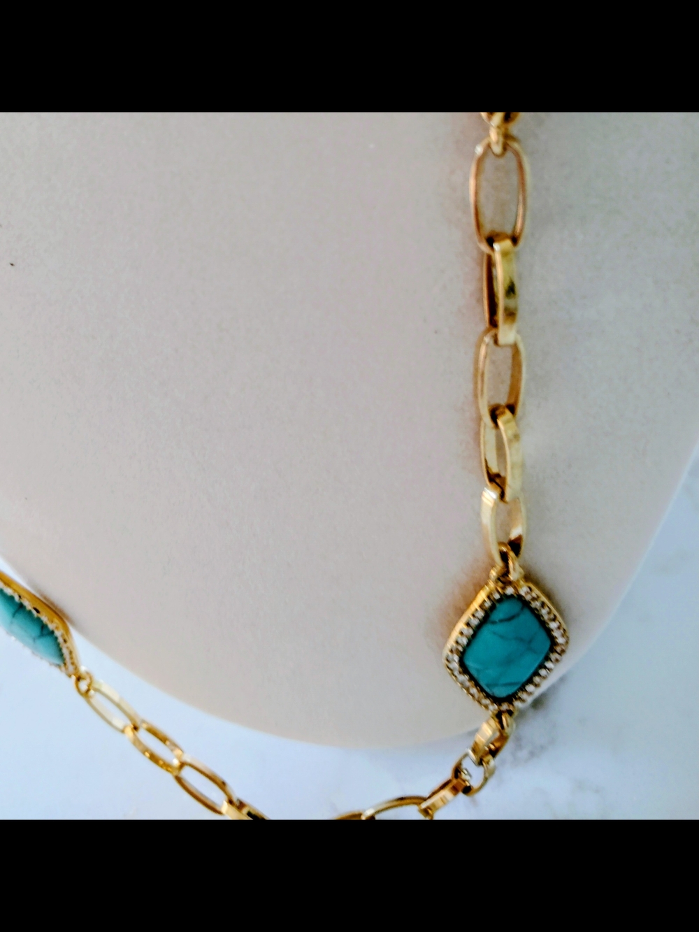 Lauren Ralph Lauren Gold-tone Paperclip Link Necklace with Turquoise Color Stone - Picture 7 of 7